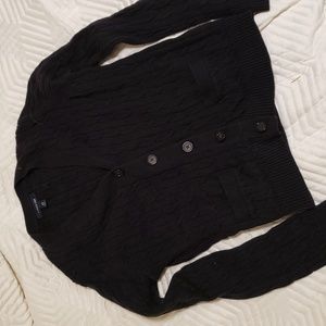 Lands' End black button-up cardigan cotton+wool women's XS🤍
